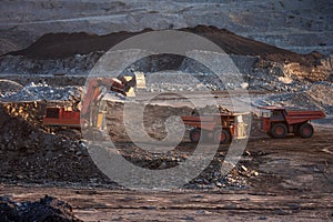 Coal-preparation plant. Big mining truck at work site coal trans