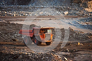 Coal-preparation plant. Big mining truck at work site coal trans