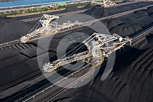 Coal scoop conveyors and coal stockpiles, Australia photo