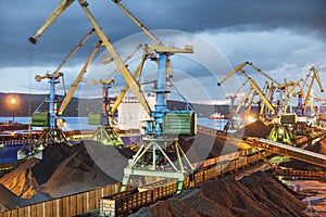 Coal terminal in the port, loading of coal into the holds of bulk carriers.