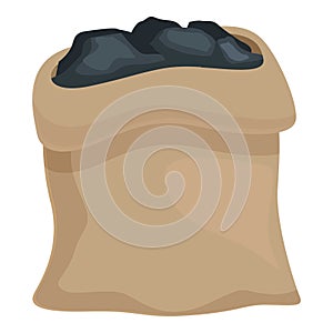 Coal textile sack icon cartoon vector. Mine factory fossil