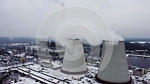 Coal thermal power plant. generation of electricity. Aerial view. cooling tower.