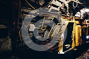 Coal transport train in underground coal mine