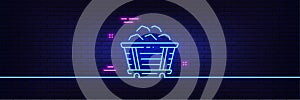 Coal trolley line icon. Mine wagon sign. Neon light glow effect. Vector