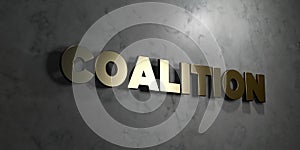 Coalition - Gold text on black background - 3D rendered royalty free stock picture