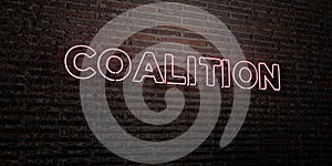 COALITION -Realistic Neon Sign on Brick Wall background - 3D rendered royalty free stock image