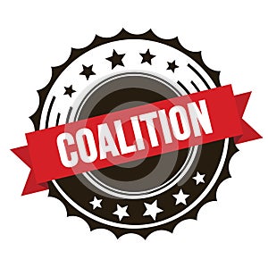 COALITION text on red brown ribbon stamp