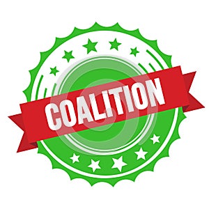 COALITION text on red green ribbon stamp