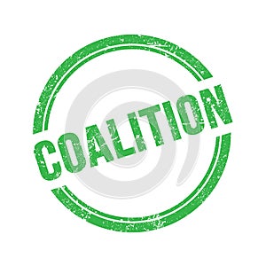 COALITION text written on green grungy round stamp