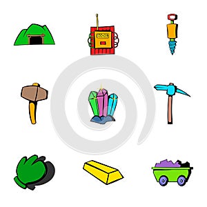 Coalpit icons set, cartoon style