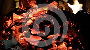 Coals close-up. Embers smolder