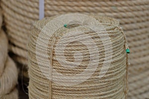 Coarse rope made from stems of natural hemp photo