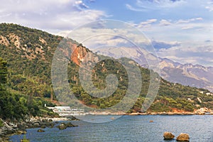 Coast of Adriatic sea. Water and mountains.