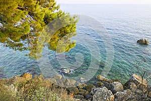 Coast of Adriatic sea. Water and mountains.