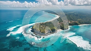 Coast as a background from top view. Turquoise water background from top view. Summer seascape from air. Bali island, Indonesia