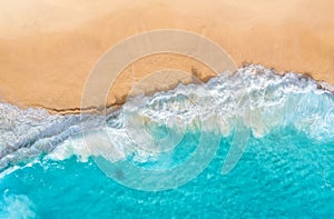 Coast as a background from top view. Turquoise water background from top view. Summer seascape from air. Nusa Penida island, Indon