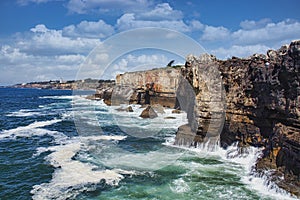 Coast of the Atlantic Ocean in Cascais and Estoril, resort towns in Portugal, near Lisbon