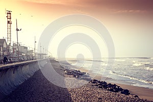 Coast of the Atlantic Ocean, Espinho, Northern Portugal. Quay, a photo