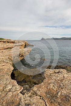 The coast in the bassa cove of San Antonio, Ibiza