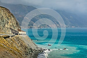 Coast of Big Sur with a tunnel on Pacific Coast Highway 1, California