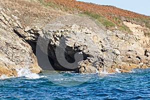 Coast in Brittany with a cave