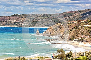 Coast of Calabria with azure sea and beautiful beaches in Vibo Valentia, Calabria, Southern Italy