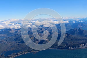 Coast of the Chigmit Mountains in Alaska photographed from an airplane photo