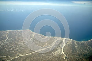 coast of cortez sea in baja california sur mexico aerial view from airplane