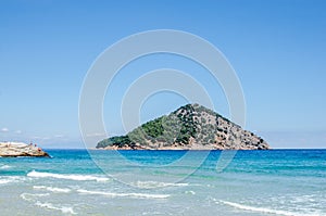 Coast of The Greek island Thassos. Blue aegean sea.