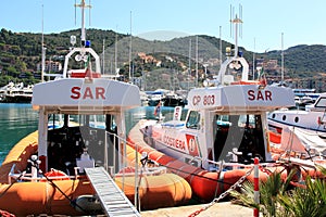 Coast guards in the harbour of Porto Santo Stefano, Italy