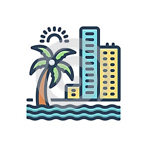 Color illustration icon for Coast, beach and hotel photo