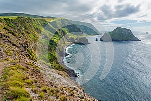 Coast on the island of Flores in the Azores, Portugal