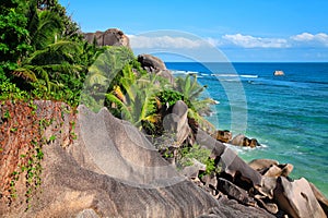 Coast of Island La Digue, Source d\'Argent Beach, Republic of Seychelles, Africa