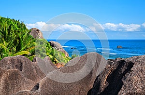 Coast of Island La Digue, Source d\'Argent Beach, Republic of Seychelles, Africa