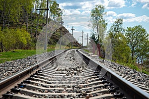 The coast of Lake Baikal on the Circum-Baikal Railway.