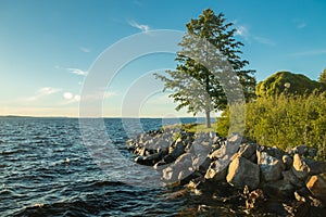 Coast of lake Nasijarvi at sunset in Tampere, Finland