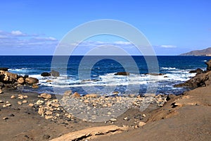 the coast landscape and beach La Pared, Fuerteventura, Canary Islands, Spain