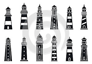 Coast lighthouse icon set, simple style