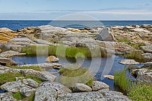 Coast line of Baltic Sea near the village of Svaneke on Island Bornholm in Denmark