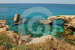 Coast with the lover`s bridge near Ayia Napa in Cyprus