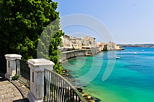 Coast of Ortigia island at city of Syracuse, Sicily