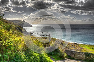 Coast path Praa Sands Cornwall England near Penzance and Mullion in HDR photo