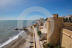 Coast path and Roquetas del Mar castle de Santa Ana Costa de AlmerÃ­a, AndalucÃ­a Spain