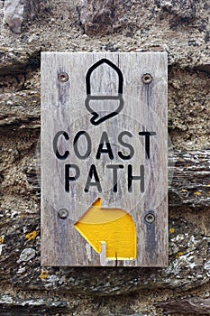 Coast Path Sign, Stoke Fleming, Devon, UK vertical portrait format