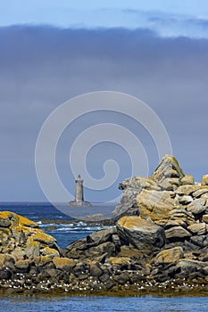 Coast with Phare du Four near Argenton in Brittany, France