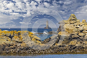 Coast with Phare du Four near Argenton in Brittany, France