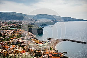 Coast of Piano di Sorrento. Italy.Panoramic view of Sorrento town, the Amalfi Coast, Naples district.Beautiful beaches and seaside