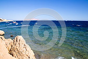 Coast of the Red Sea, Egypt. surf line. Wind and waves. A little storm. Background tourism and travel. Blue water and sky