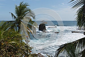 Coast with rock at Punta Manzanillo in Gandoca Manzanillo National Wildlife Refuge, Costa Rica