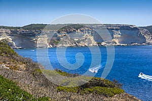 Coast and sea at Bonifacio with a blue sky, Corsica